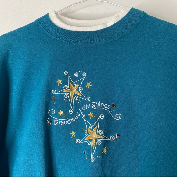 Embroidered Vintage Grandma Teal Sweatshirt - Picture 2 of 6